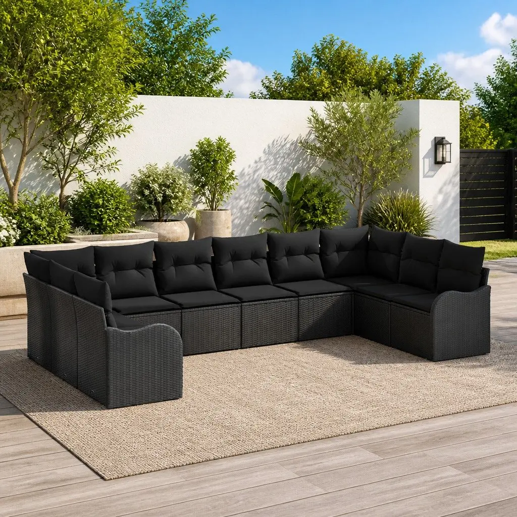 Modular 10-Piece Garden Sofa Set in Black Rattan