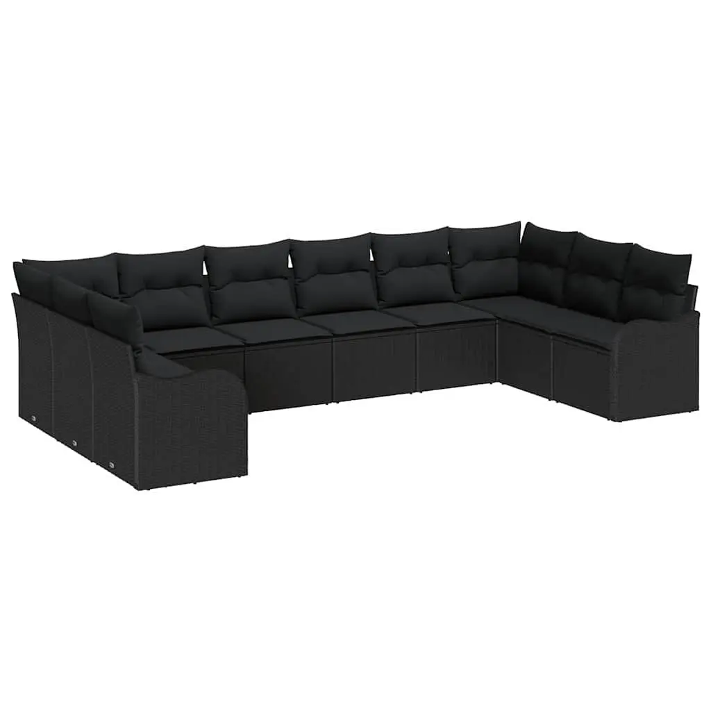 Modular 10-Piece Garden Sofa Set in Black Rattan