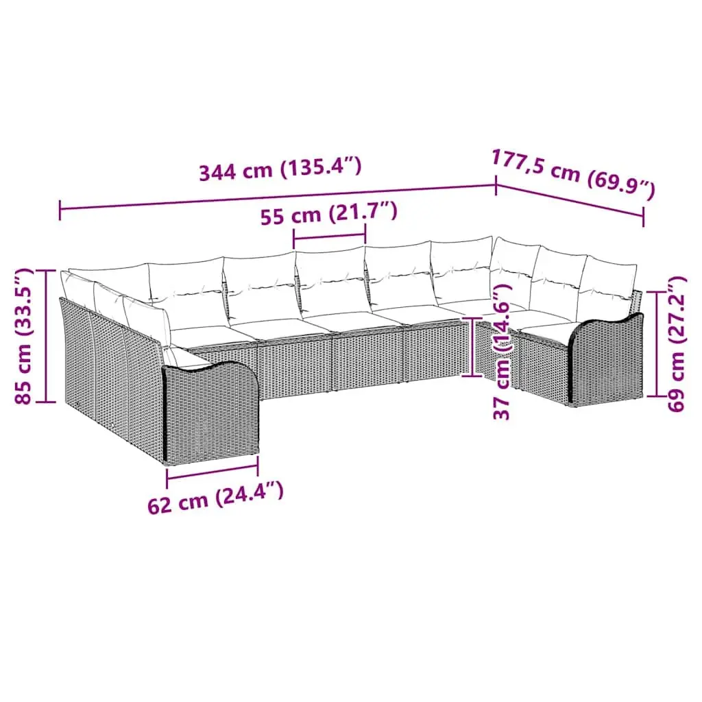 Modular 10-Piece Garden Sofa Set in Black Rattan