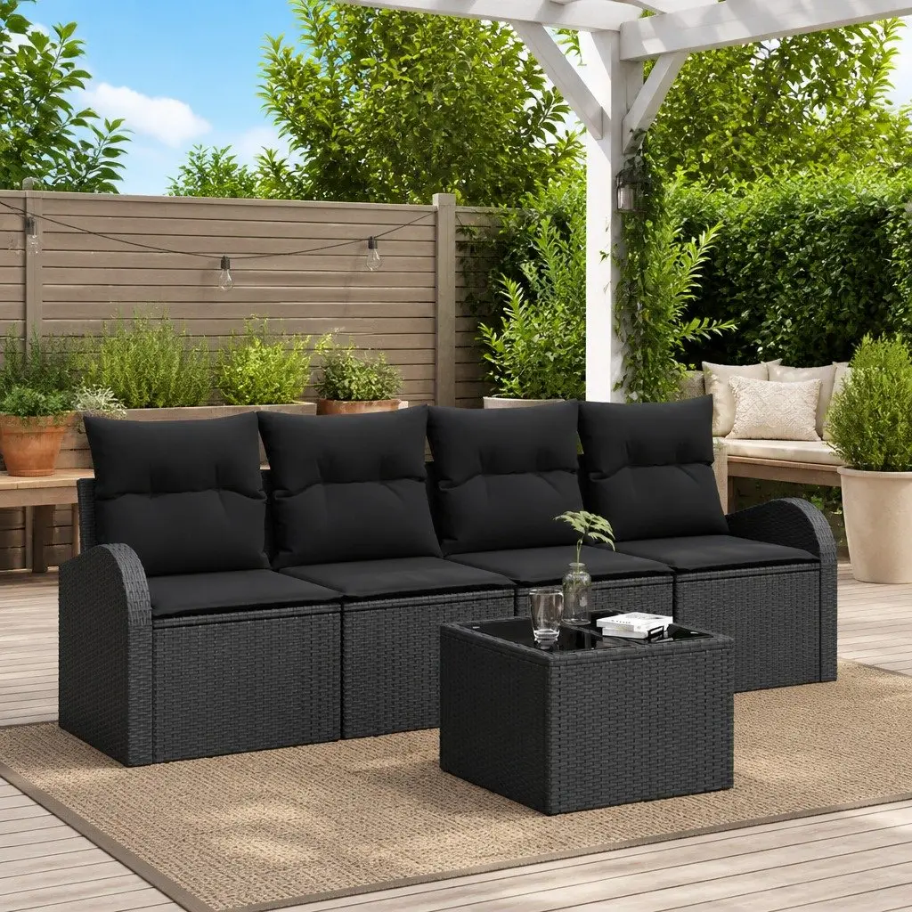 Black Modular Outdoor Sofa Set with Cushions