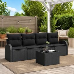 Sturdy Black Modular Outdoor Sofa Set with Cushions