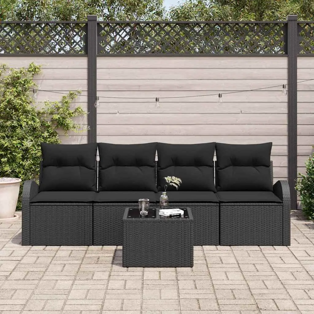 Black Modular Outdoor Sofa Set with Cushions