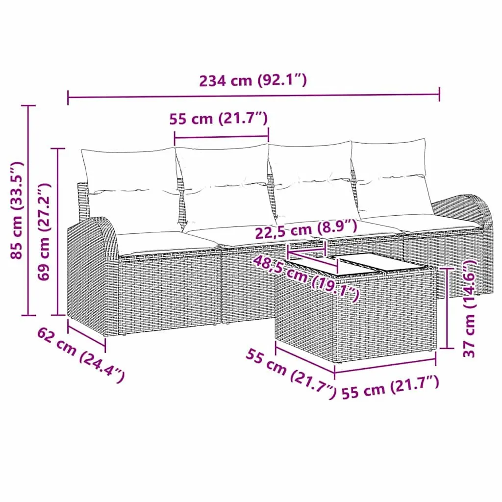 Black Modular Outdoor Sofa Set with Cushions