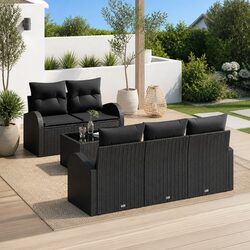 Stylish Black Poly Rattan Outdoor Sofa Set with Glass Table