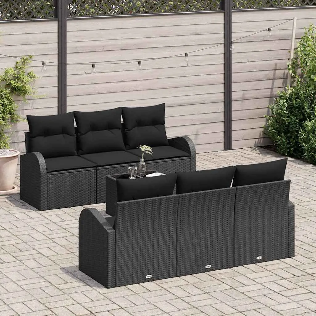 Black Modular Garden Sofa Set with Tempered Glass Table