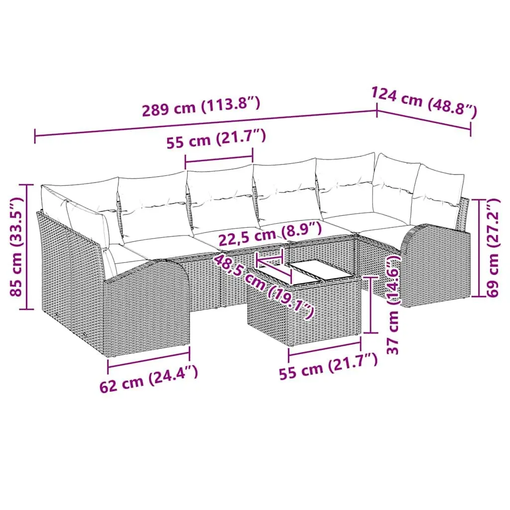 Black Modular Outdoor Garden Sofa Set with Glass Table