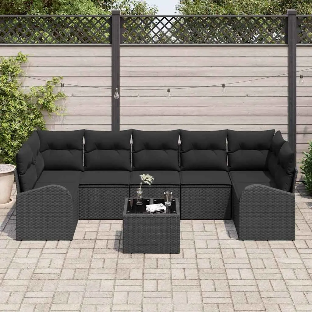 Black Modular Outdoor Garden Sofa Set with Glass Table