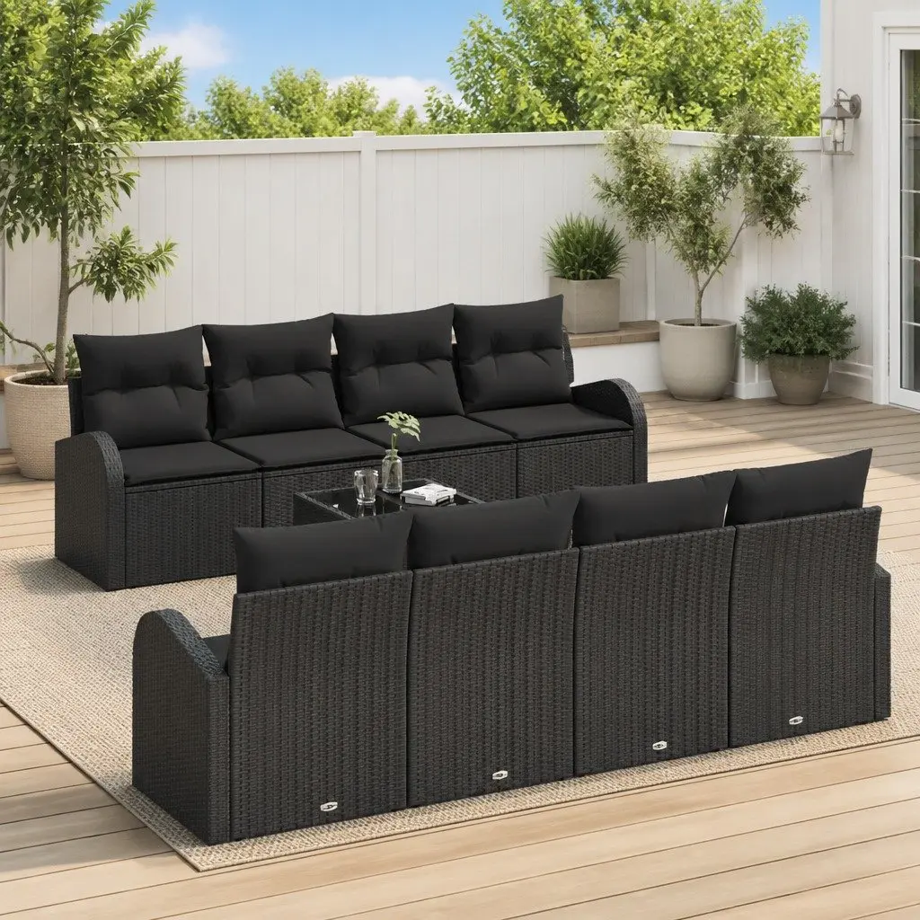 Black Poly Rattan Outdoor Sofa Set with Coffee Table
