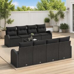 Black Poly Rattan Outdoor Sofa Set with Coffee Table