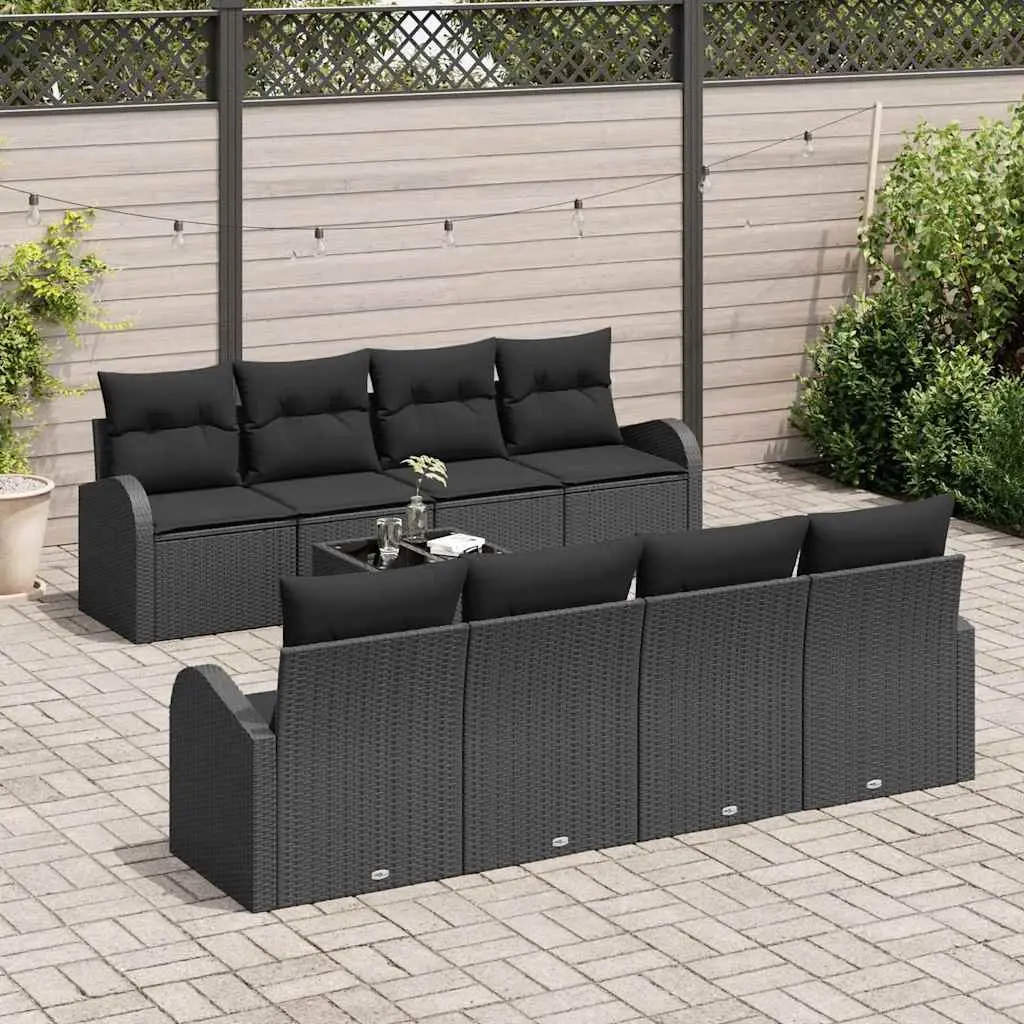 Black Poly Rattan Outdoor Sofa Set with Coffee Table