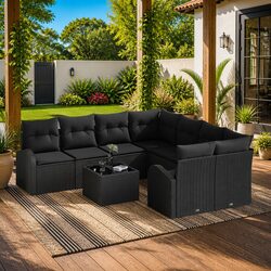 Black Modular Outdoor Garden Sofa Set with Durable Rattan