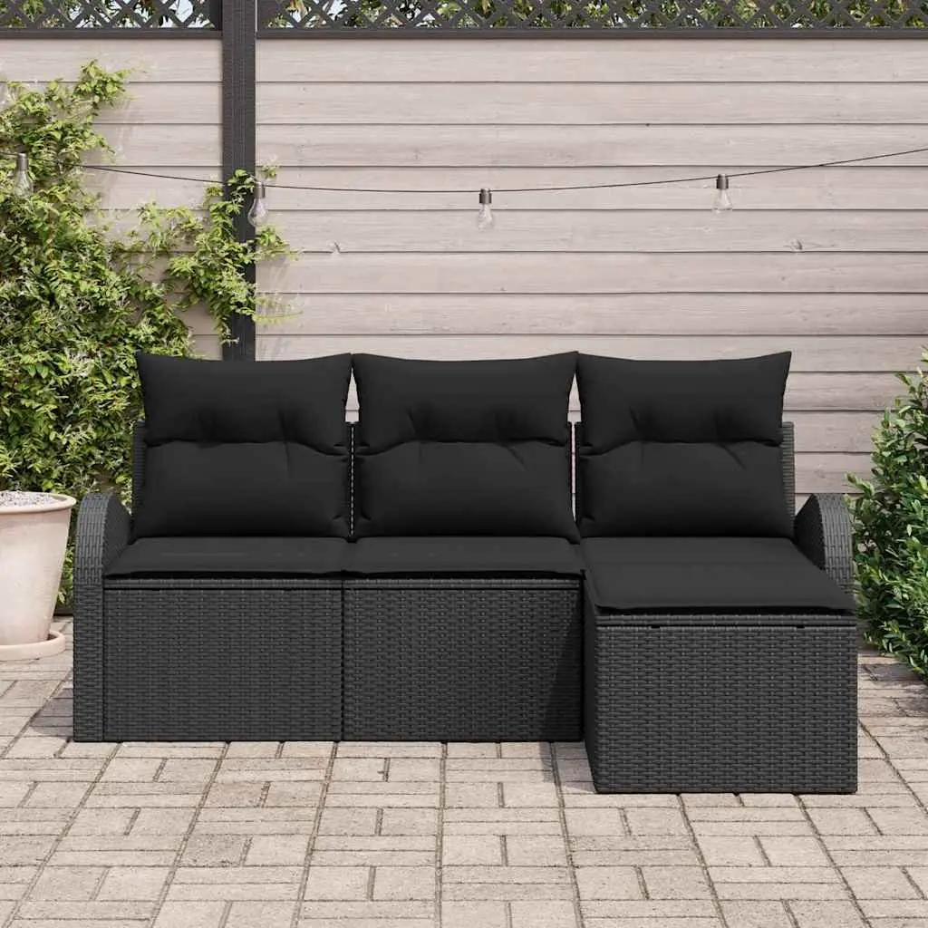 Black Poly Rattan Garden Sofa Set with Removable Cushions