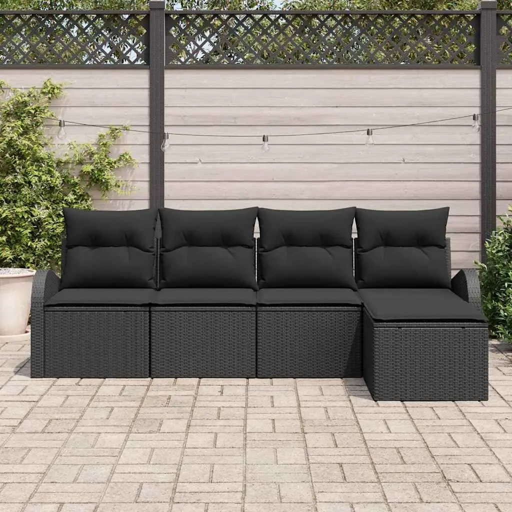 Garden Sofa Set 5 pcs Black Outdoor Furniture Modular Poly Rattan Patio Lounge