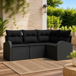 Black Poly Rattan 4-Piece Outdoor Sofa Set