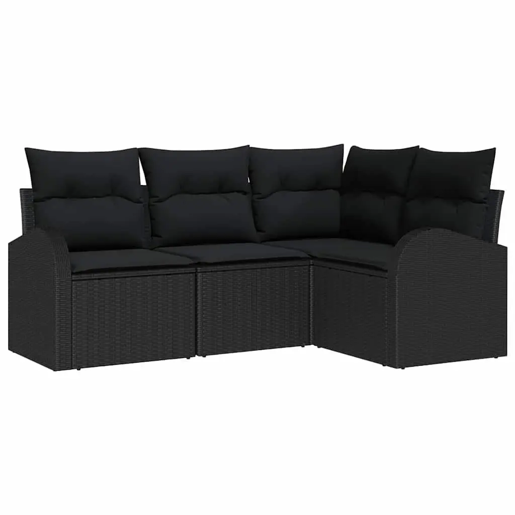 Black Poly Rattan 4-Piece Outdoor Sofa Set