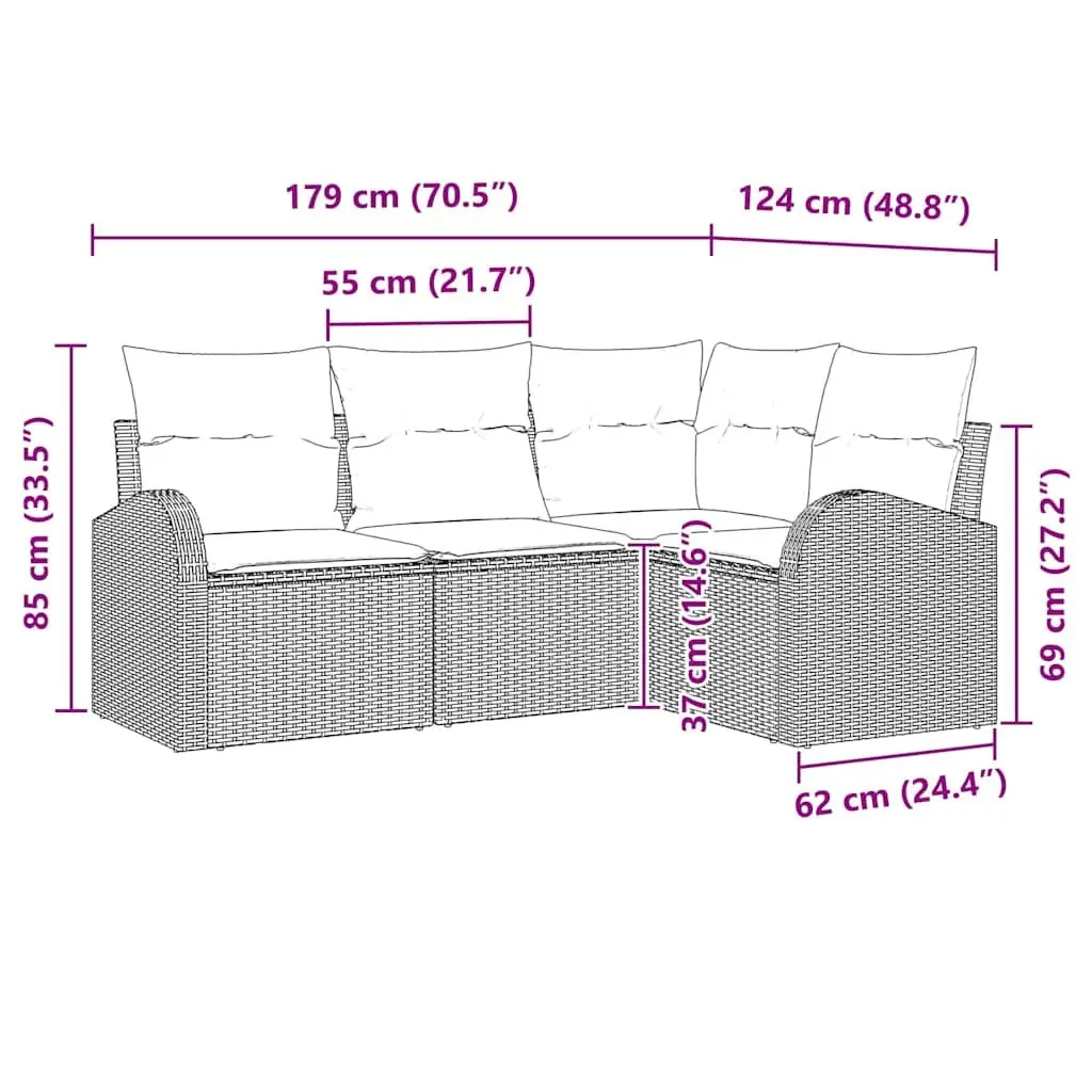 Black Poly Rattan 4-Piece Outdoor Sofa Set