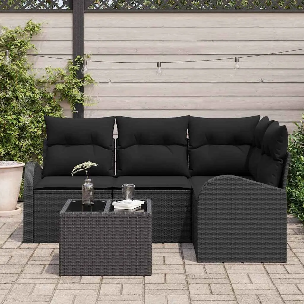 Garden Sofa Set Poly Rattan 5 Piece Black Outdoor Furniture