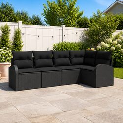 Black Modular Outdoor Sofa Set with Cushions