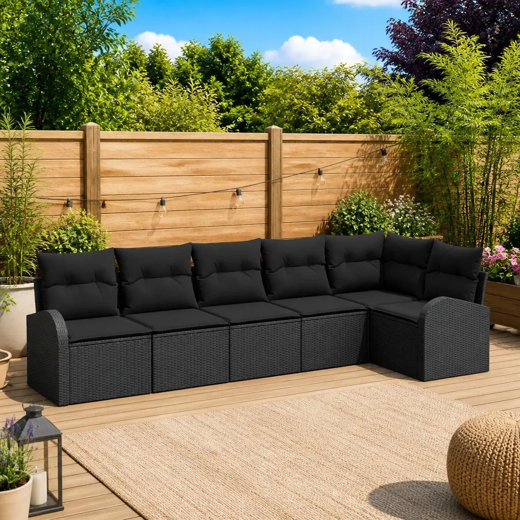 Garden Sofa Set Poly Rattan 6 Piece Outdoor Furniture Patio Lounge Black