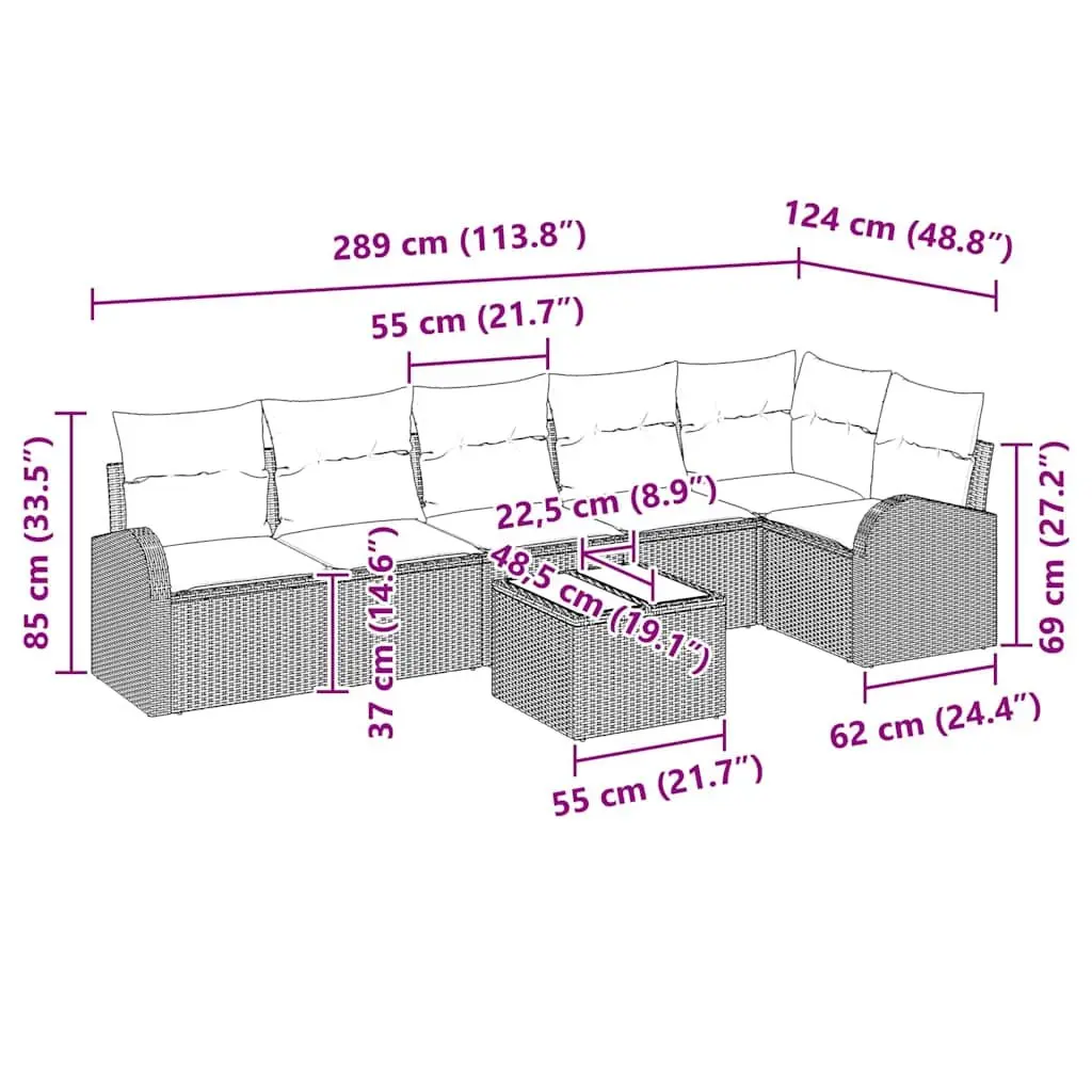 Garden Sofa Set Poly Rattan 7 Piece Outdoor Furniture Black
