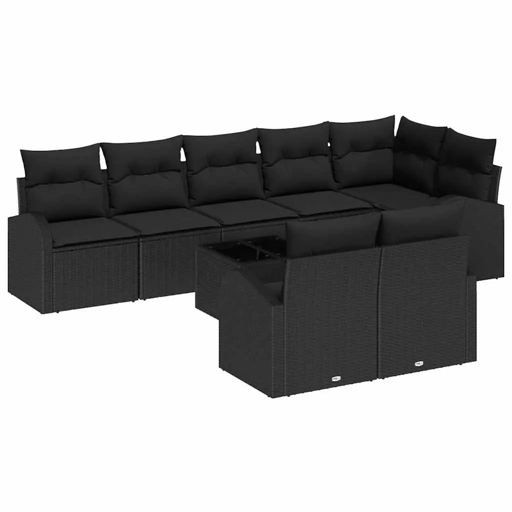 9-Piece Black Modular Garden Sofa Set in Poly Rattan