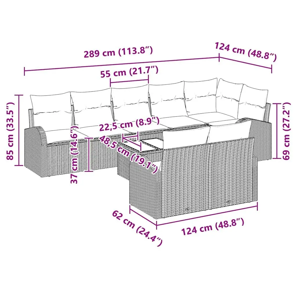 9-Piece Black Modular Garden Sofa Set in Poly Rattan