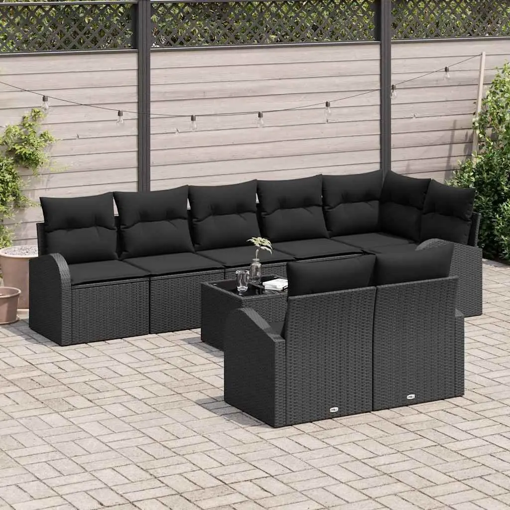 9-Piece Black Modular Garden Sofa Set in Poly Rattan