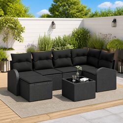 7-Piece Black Modular Garden Sofa Set with Durable Design