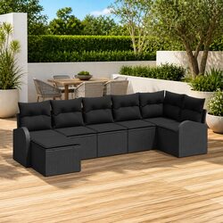 Stylish 7-Piece Black Modular Garden Sofa Set