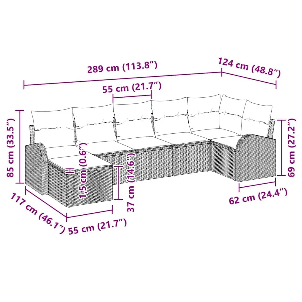 7-Piece Black Modular Garden Sofa Set
