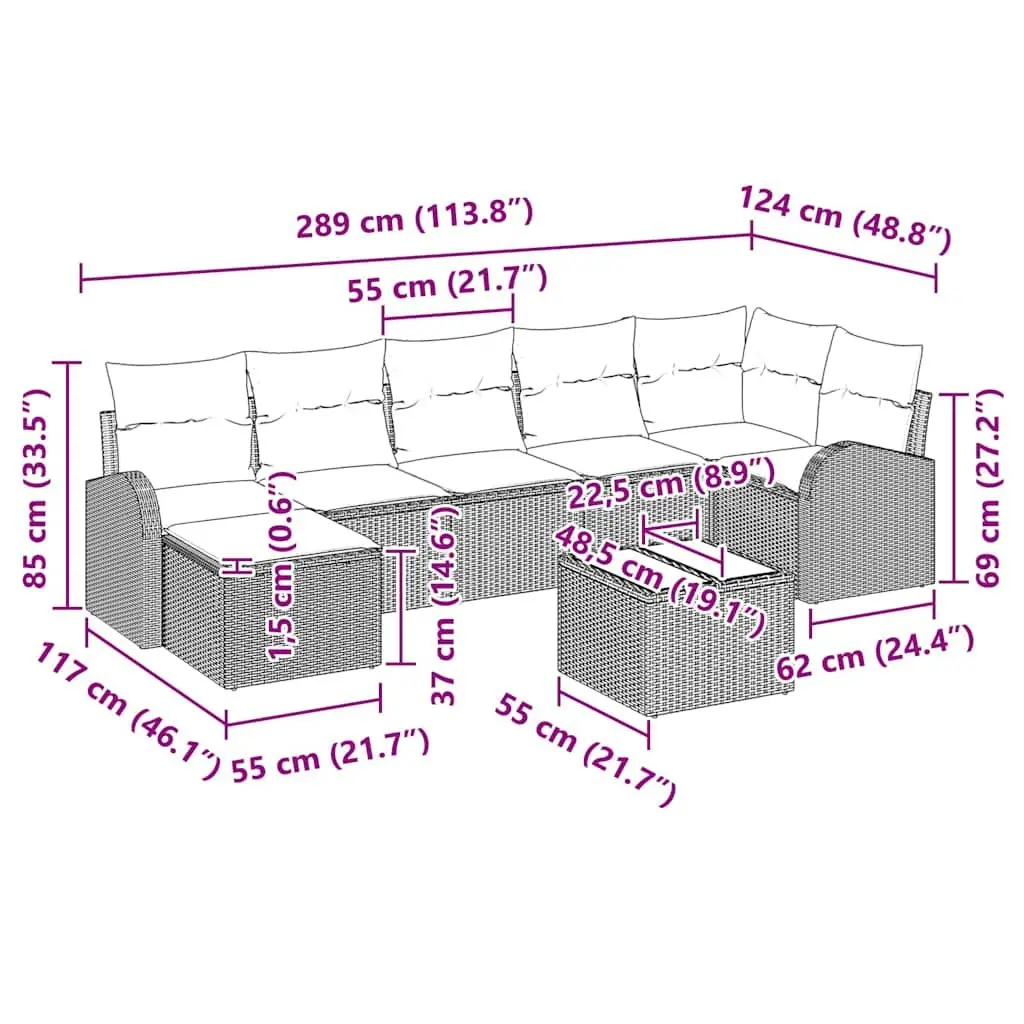 8-Piece Modular Outdoor Garden Sofa Set with Cushions