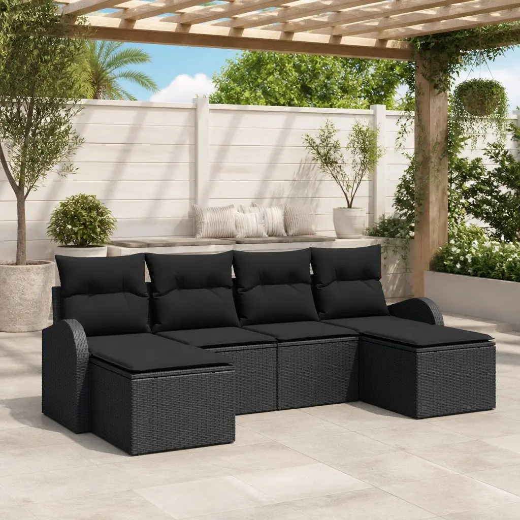 6 Piece Black Modular Garden Sofa Set for Outdoor Use