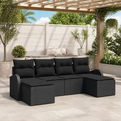 6 Piece Black Modular Garden Sofa Set for Outdoor Use