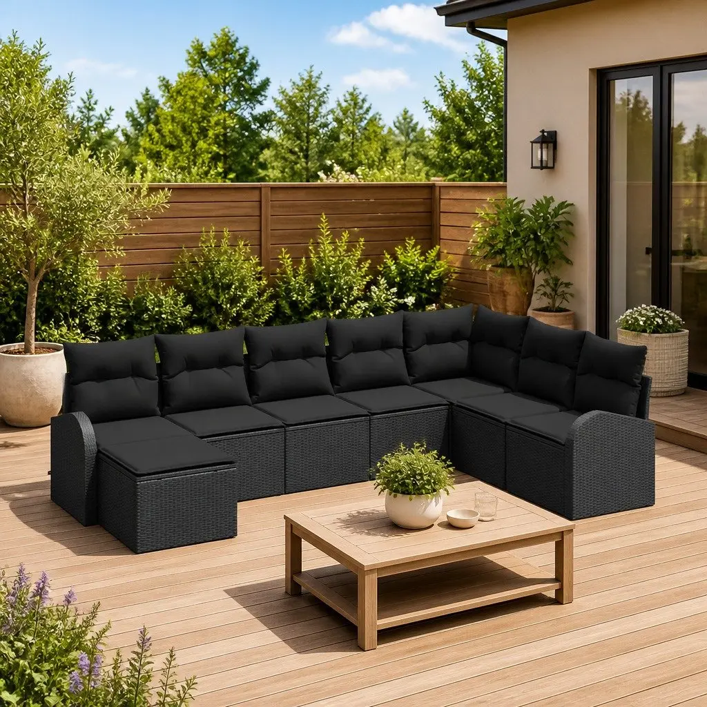 8-Piece Modular Garden Sofa Set in Black Poly Rattan