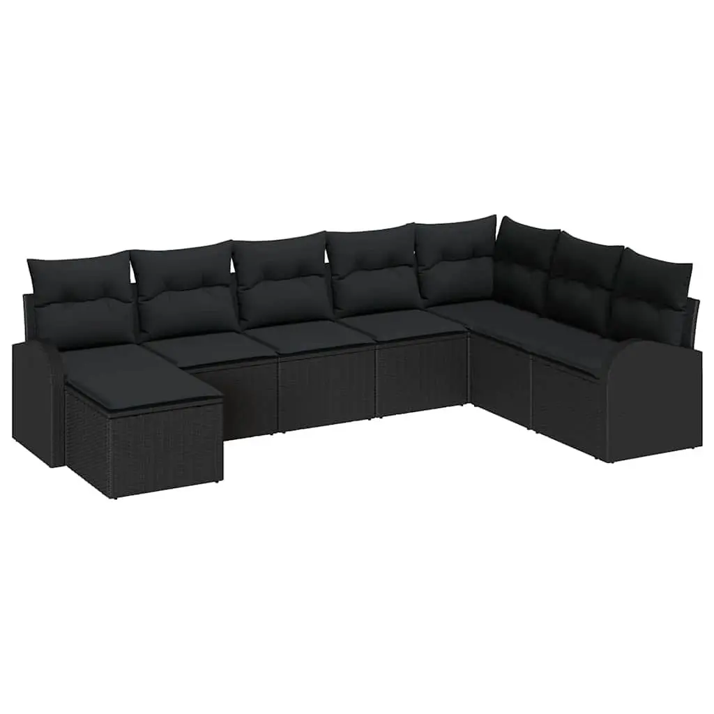 8-Piece Modular Garden Sofa Set in Black Poly Rattan