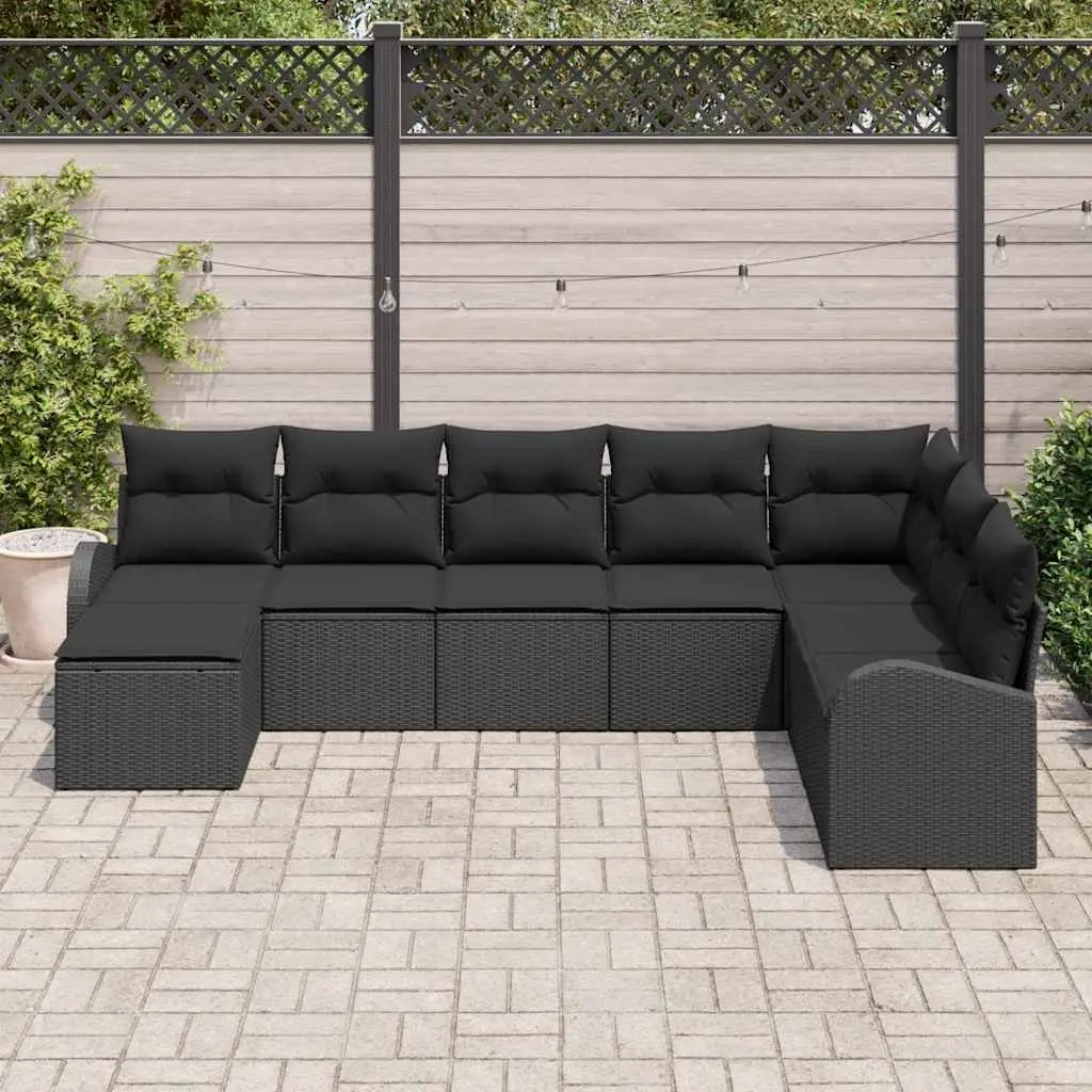 8-Piece Modular Garden Sofa Set in Black Poly Rattan