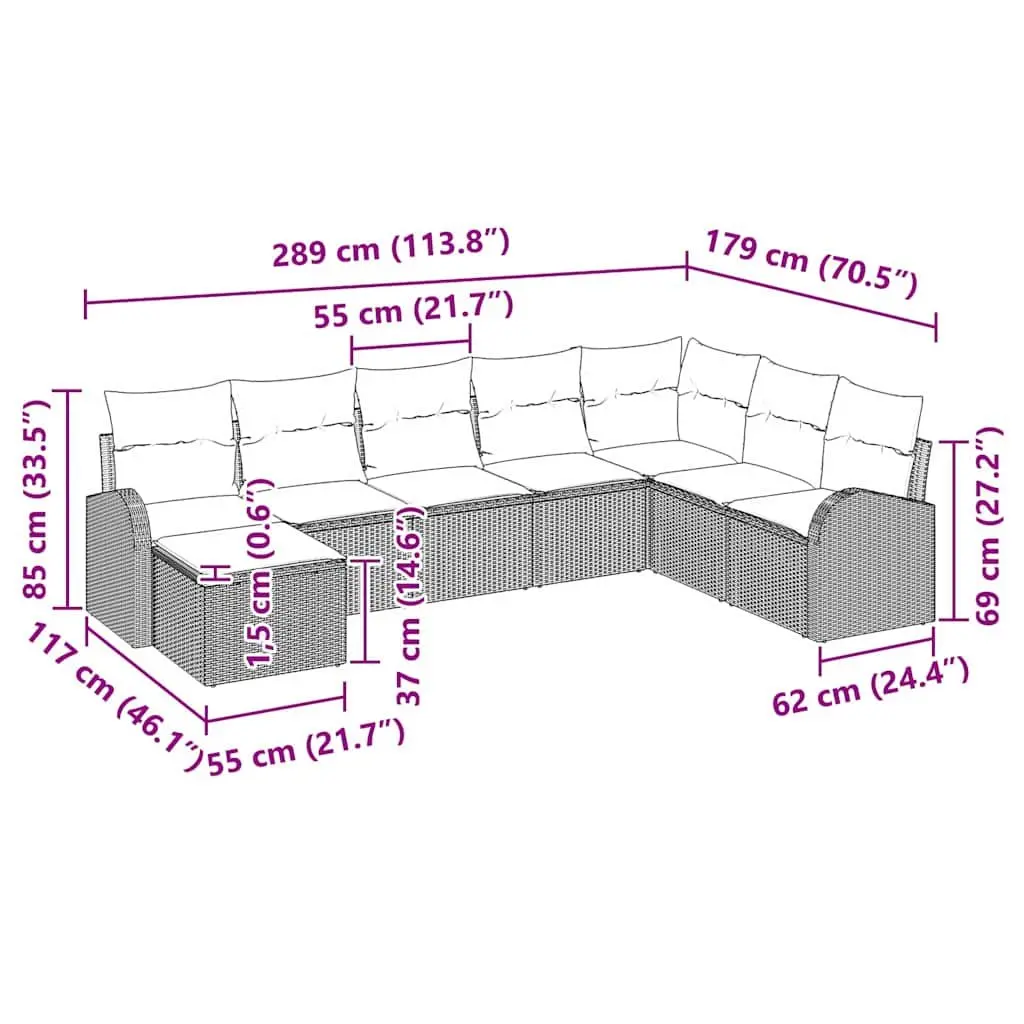 8-Piece Modular Garden Sofa Set in Black Poly Rattan