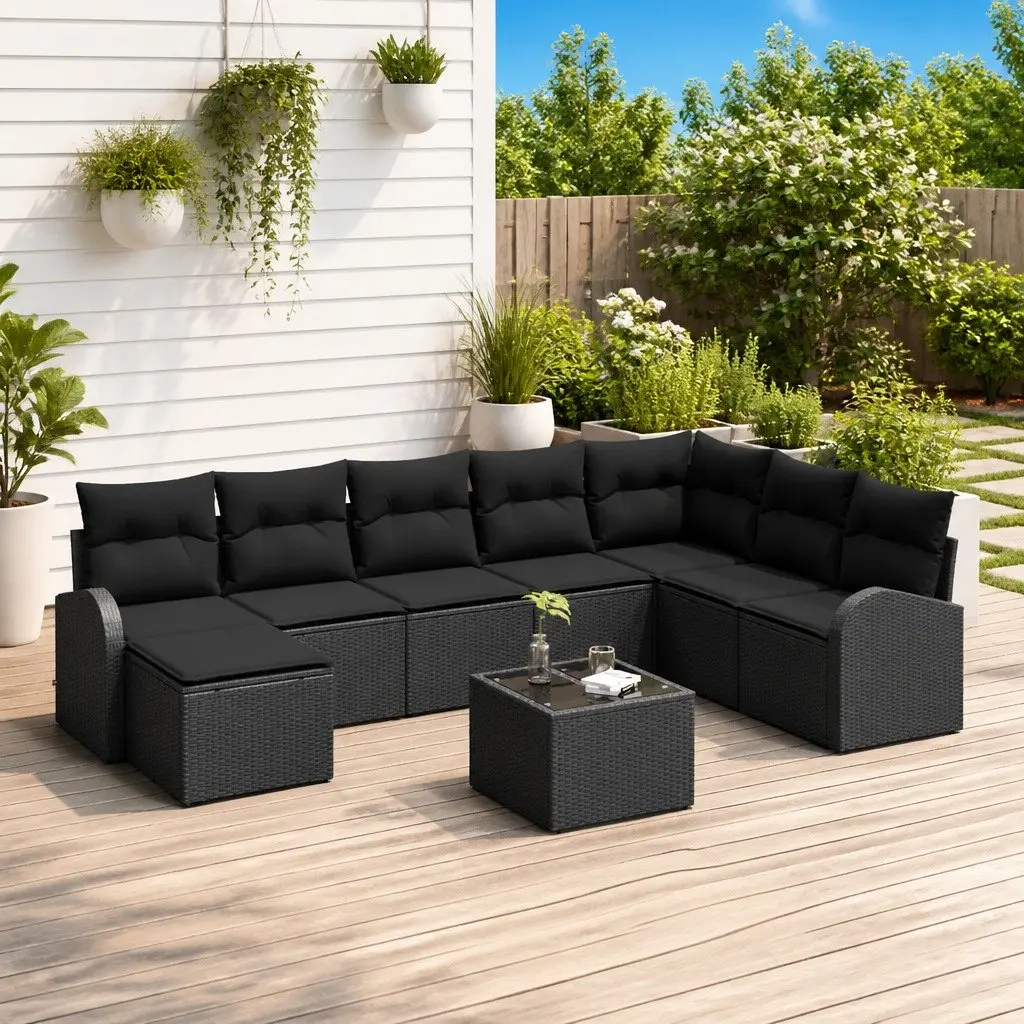 9-Piece Garden Sofa Set in Black Poly Rattan