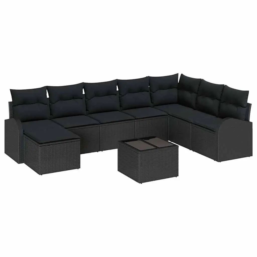 9-Piece Garden Sofa Set in Black Poly Rattan