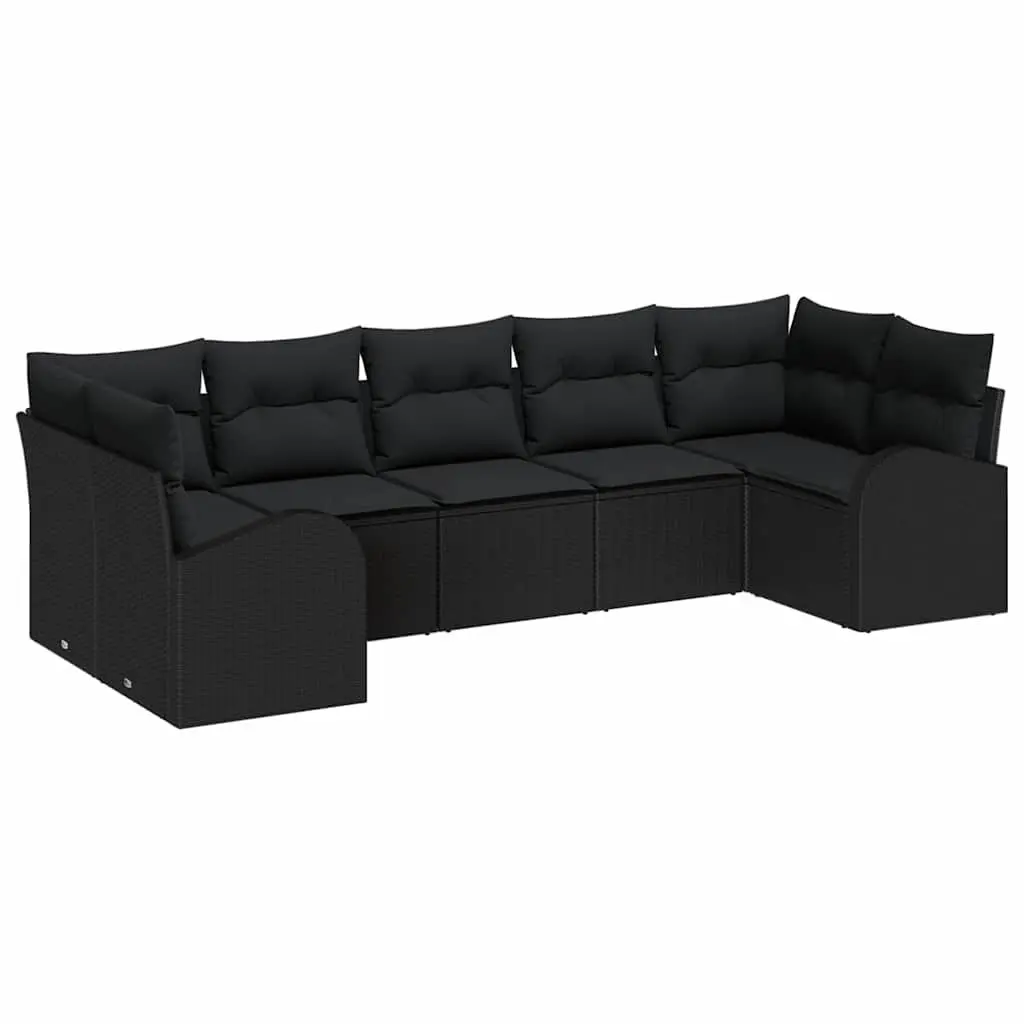 Modular Garden Sofa Set Poly Rattan 7 Piece Outdoor Furniture Black