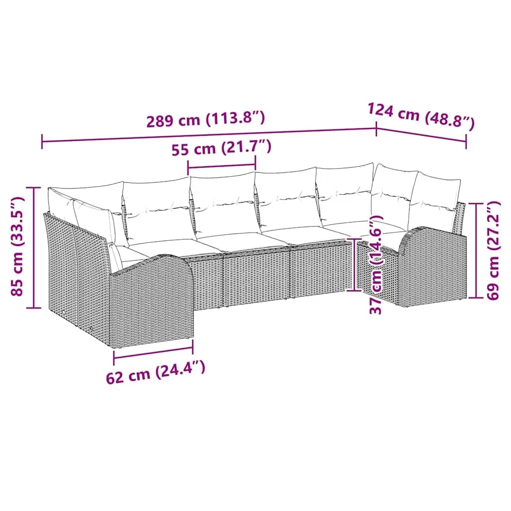 Modular Garden Sofa Set Poly Rattan 7 Piece Outdoor Furniture Black