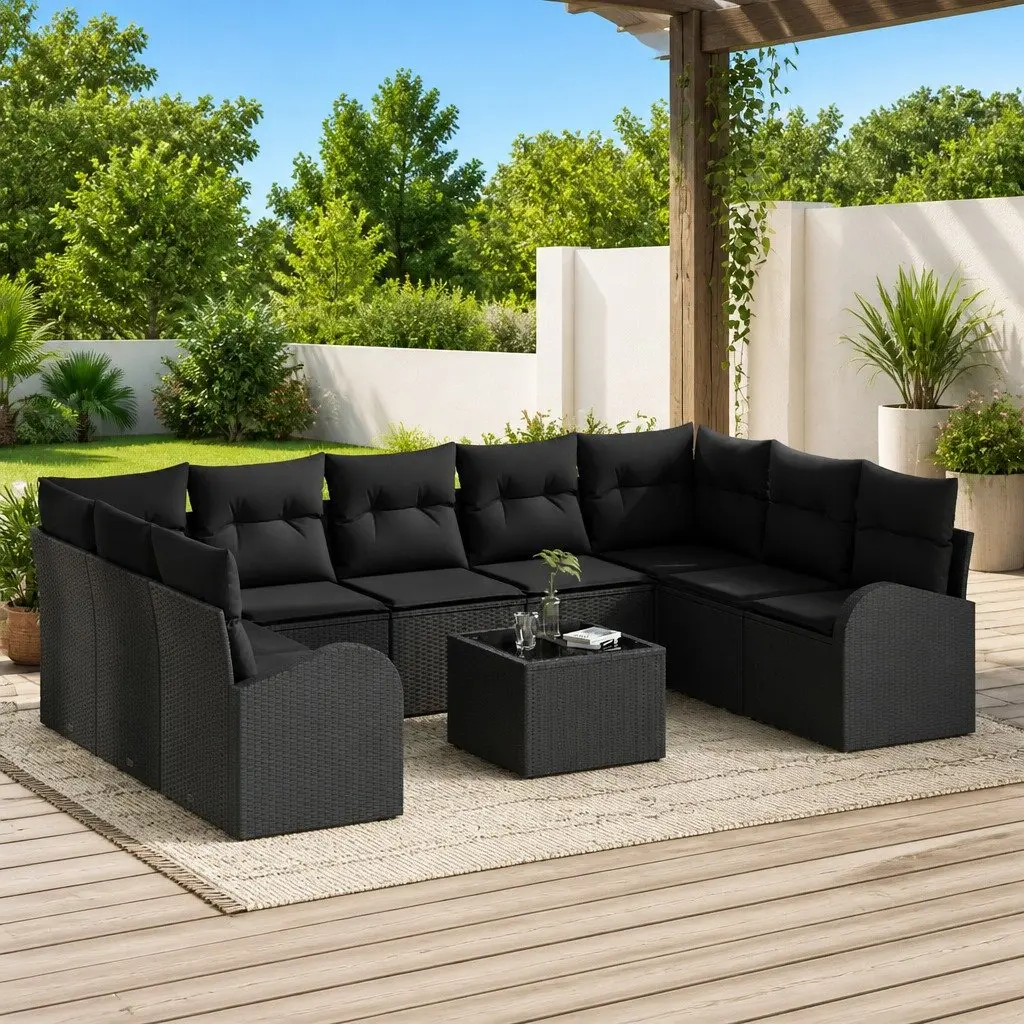 Black Poly Rattan Modular Outdoor Sofa Set