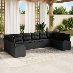 Sturdy 10-Piece Outdoor Sofa Set with Black Poly Rattan