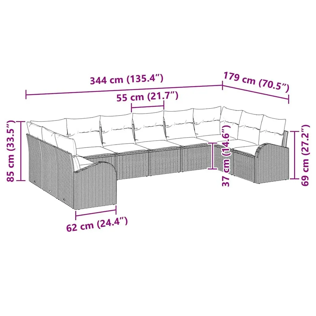 10-Piece Outdoor Sofa Set with Black Poly Rattan