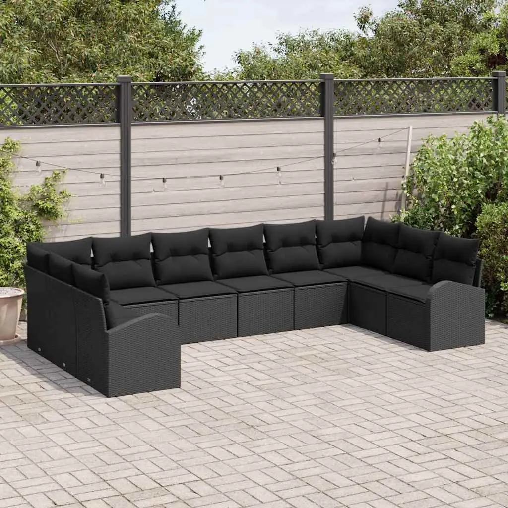 10-Piece Outdoor Sofa Set with Black Poly Rattan