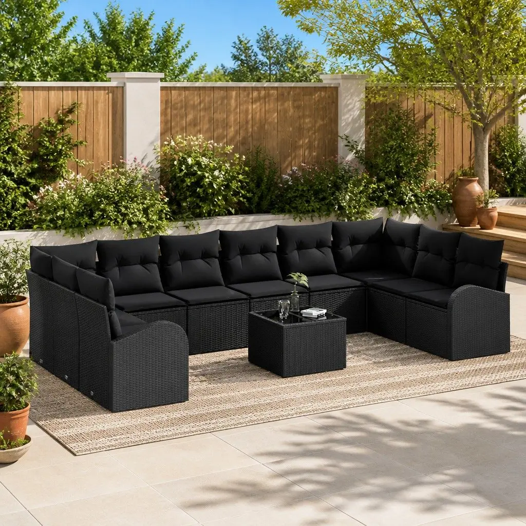 11 Piece Black Outdoor Garden Sofa Set