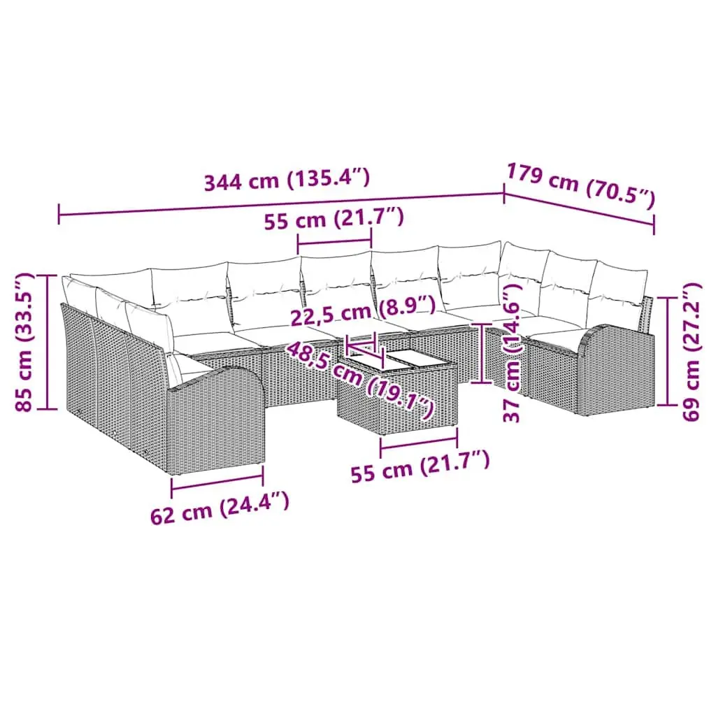 11 Piece Black Outdoor Garden Sofa Set