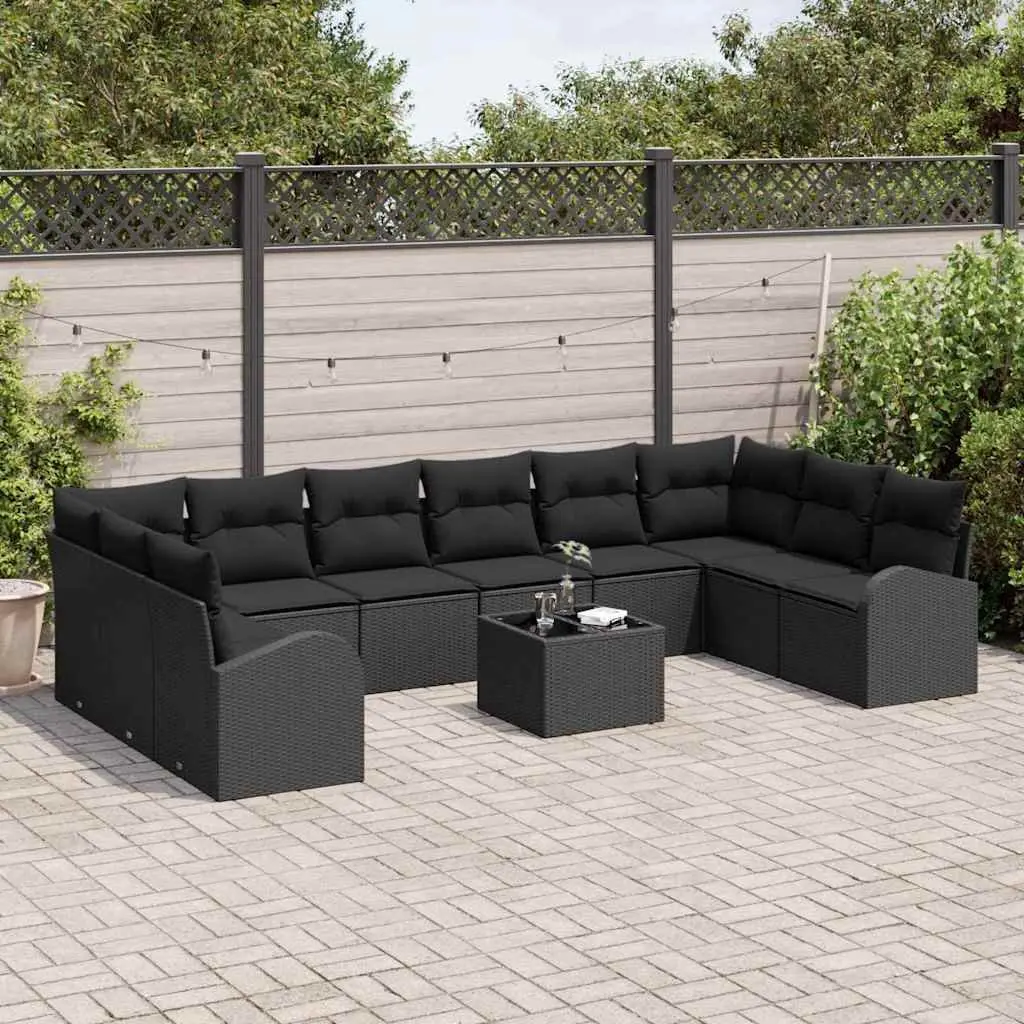 11 Piece Black Outdoor Garden Sofa Set