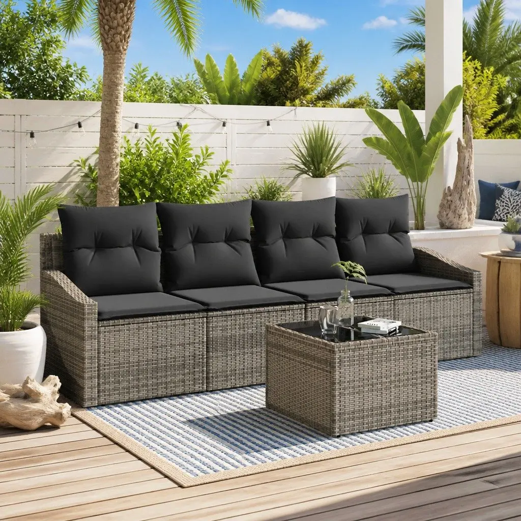 Grey 5 Piece Poly Rattan Outdoor Sofa Set with Cushions