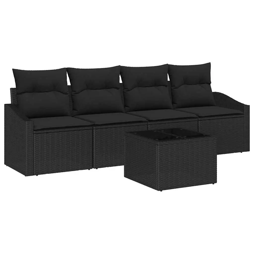 5-Piece Black Poly Rattan Outdoor Sofa Set